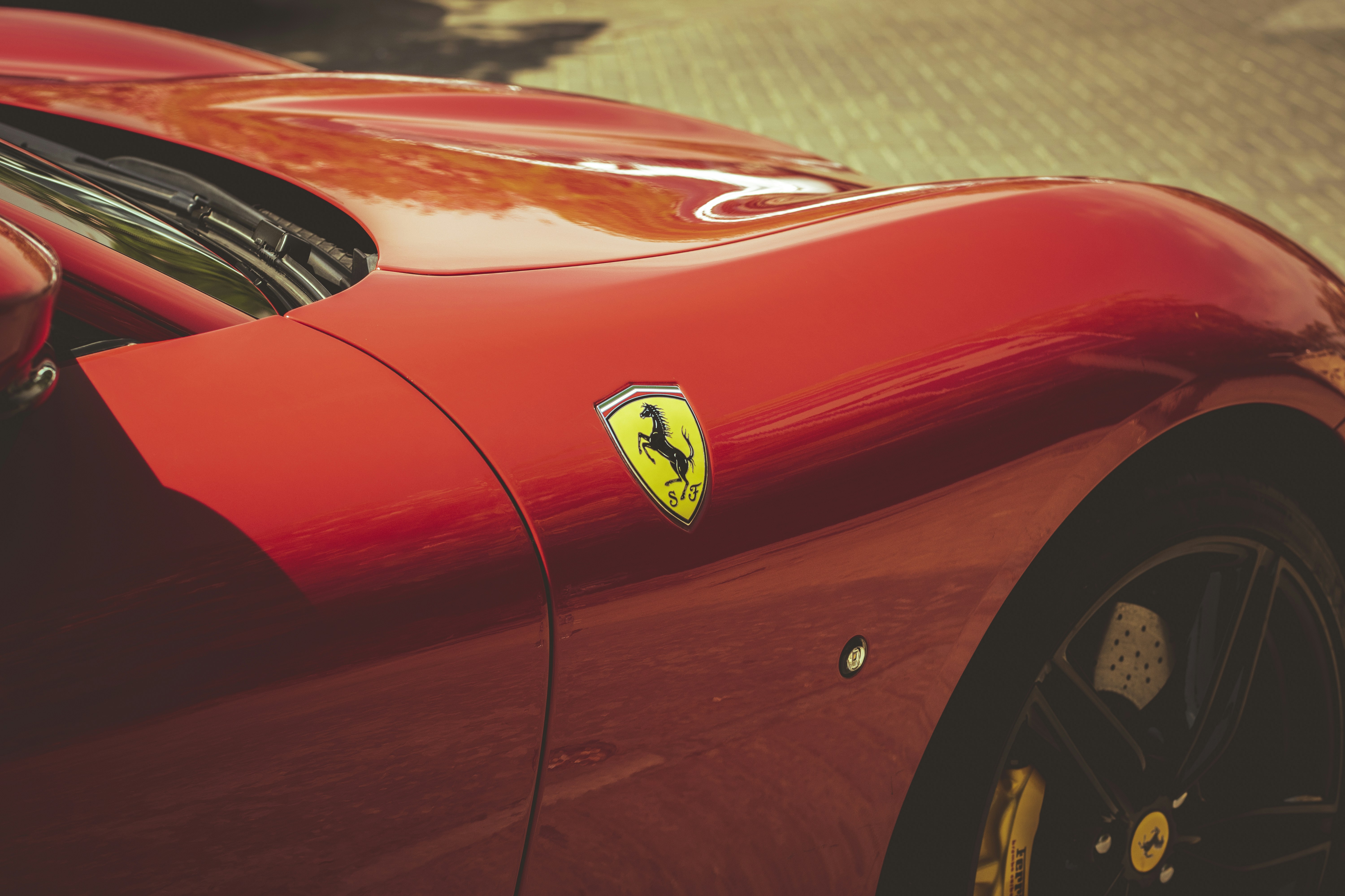 A close up of a red sports car
