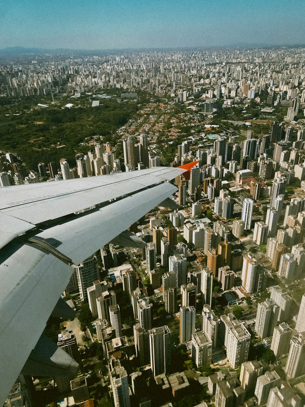 a view of a city from an airplane