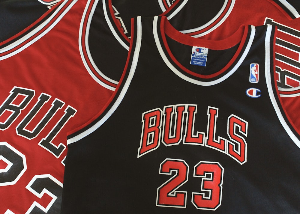 a close up of a basketball jersey with the number 23 on it