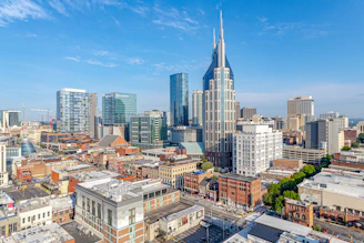 a view of a city with tall buildings