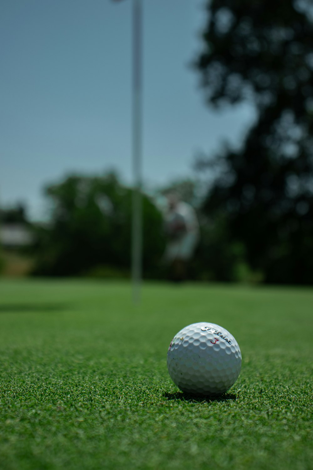 a golf ball sitting on top of a green field