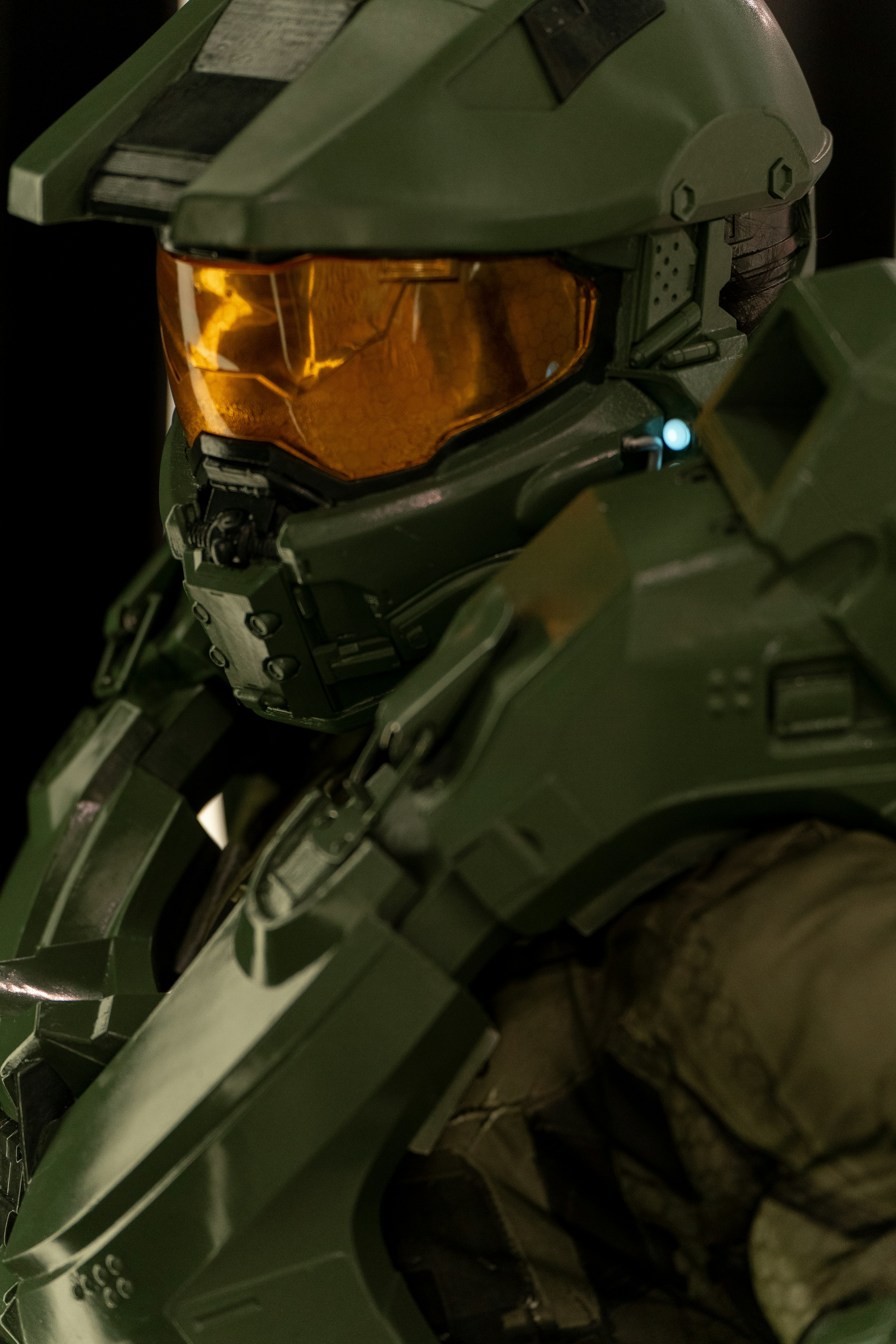 a close up of a person wearing a helmet