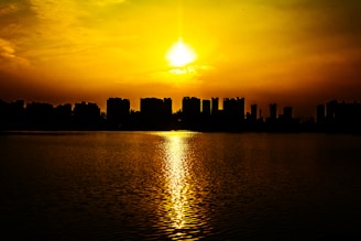 A picturesque sunset over a vibrant city skyline.