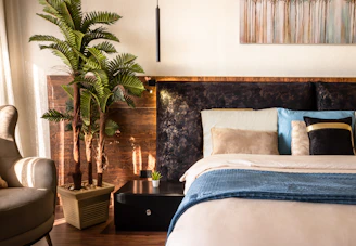 Peaceful bedroom featuring a plush bed, soft linens, and calming decor for restful nights