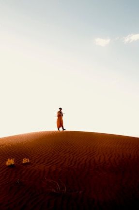 A lone traveler overlooking the vast Thar Desert dunes at sunset.