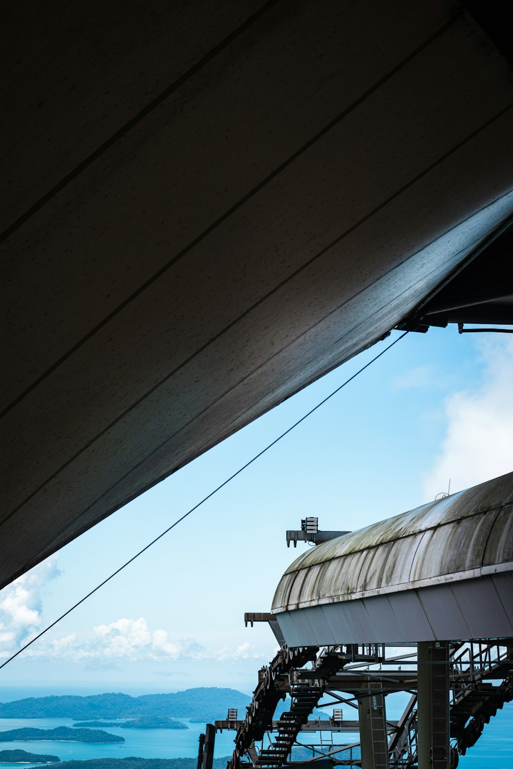 a view of a train going over a bridge