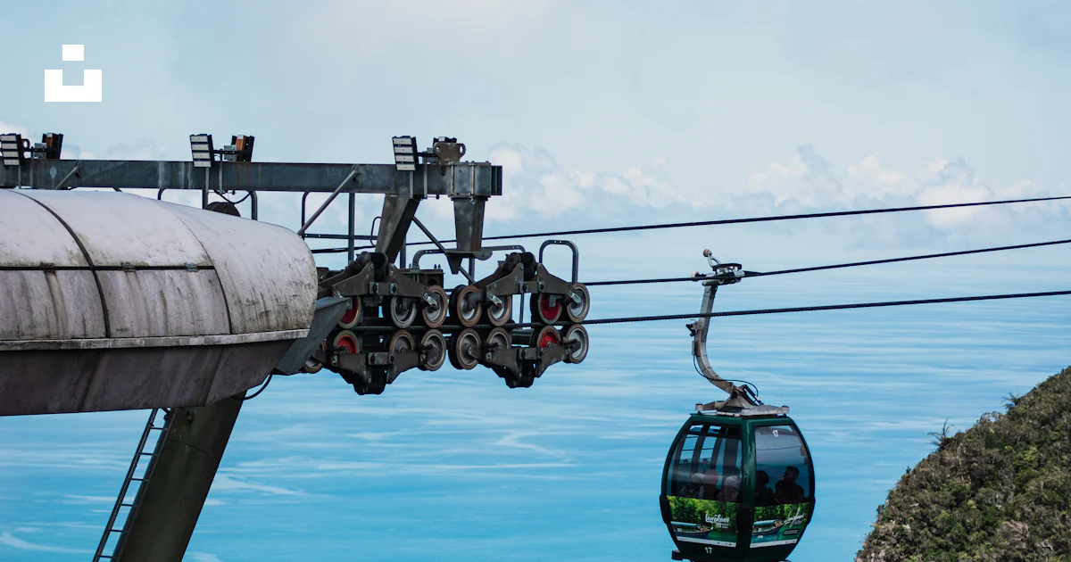 Cable Car Floating A cable car going up a hill with the ocean in the background photo ...