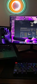 A vibrant snapshot of a futuristic workspace with multiple screens showing AI, quantum computing, and crypto data streams.