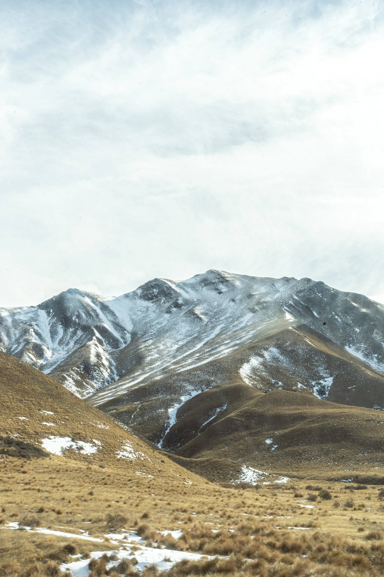 Snow-covered mountain ridge in New Zealand