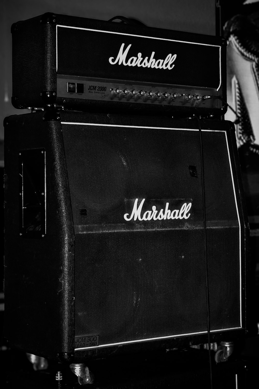 two marshall amps are stacked on top of each other