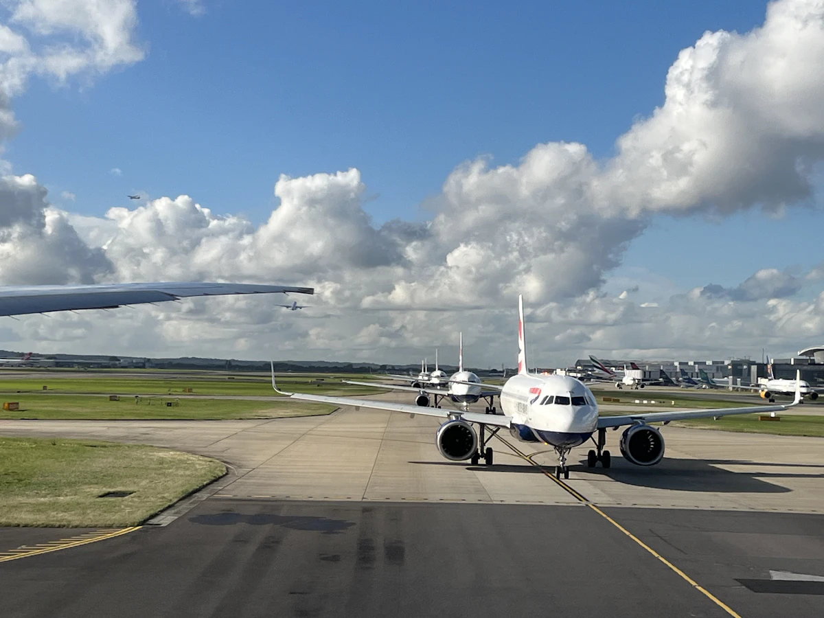 Aircraft taxiing at Heathrow Airport