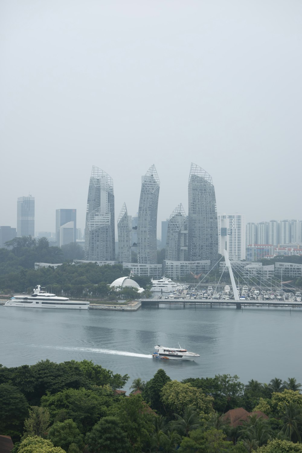 a large body of water surrounded by tall buildings