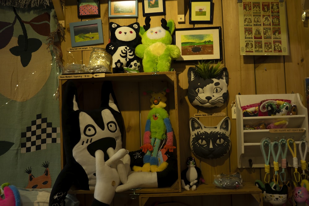 a room filled with lots of stuffed animals