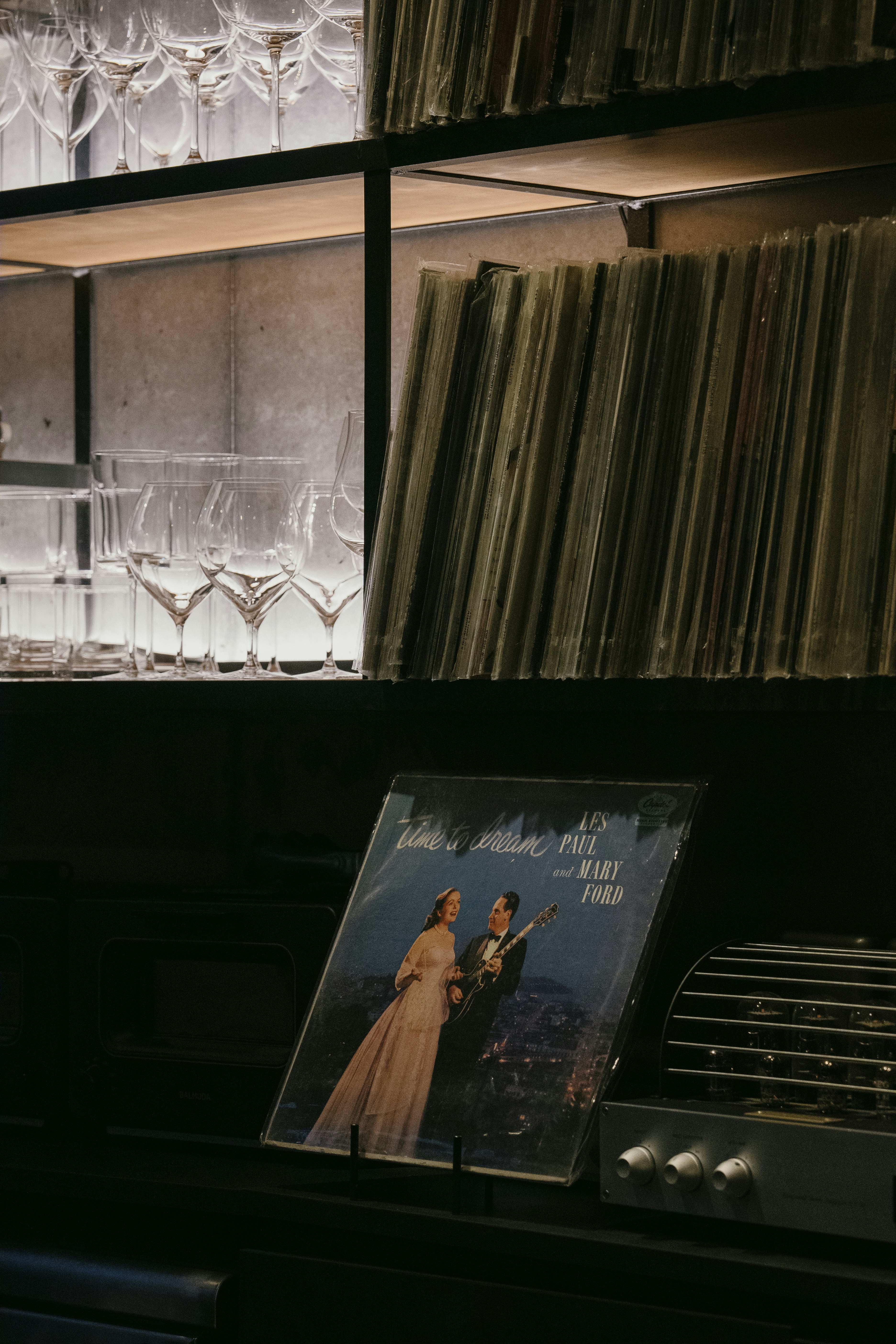 a record player sitting next to a record player