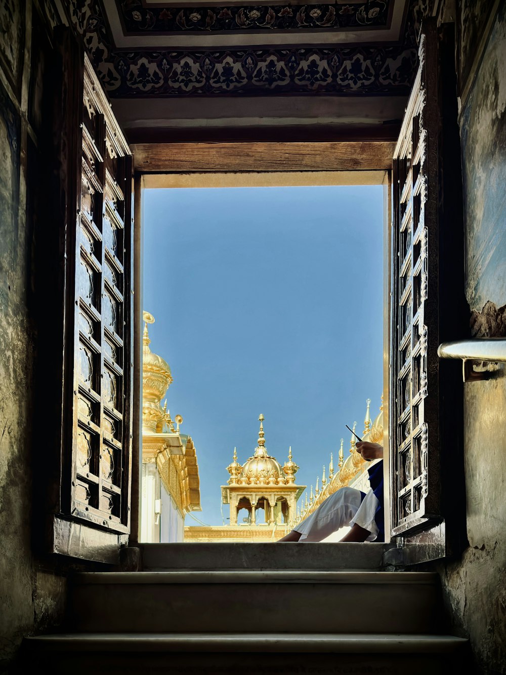 a view of a building through a window