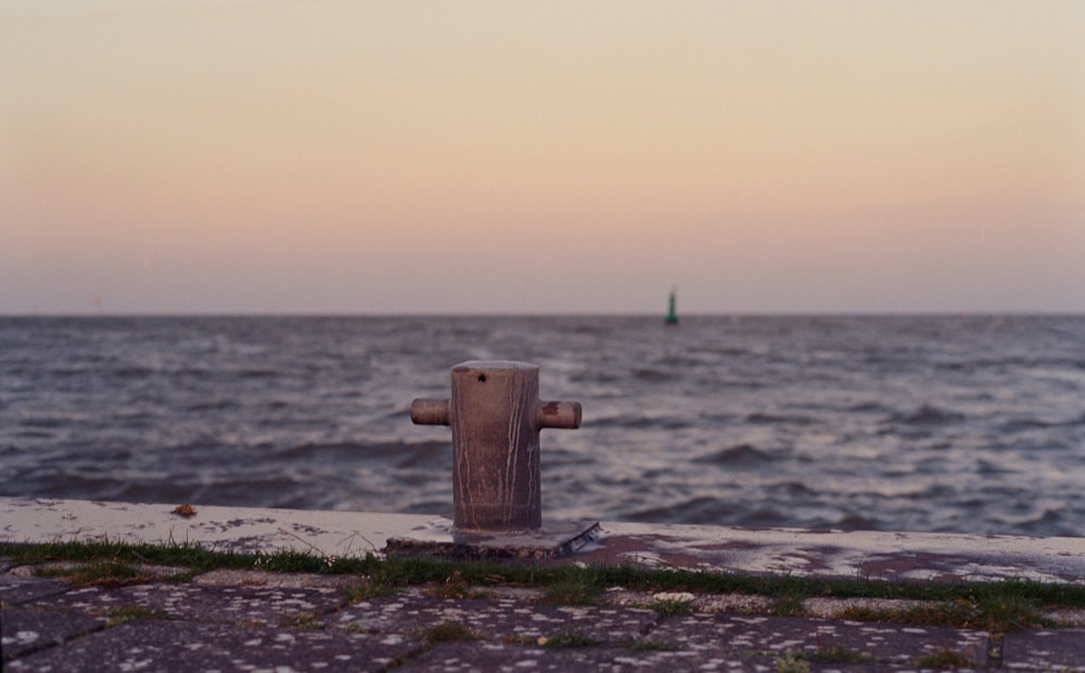 a fire hydrant sitting on the side of a road near the ocean