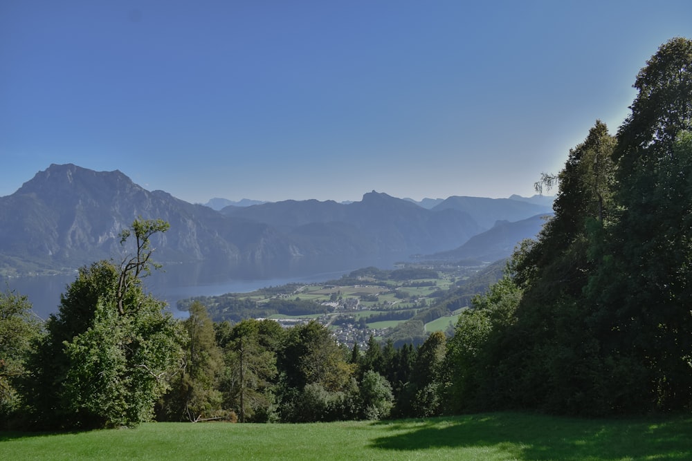 a view of a valley and mountains from a distance