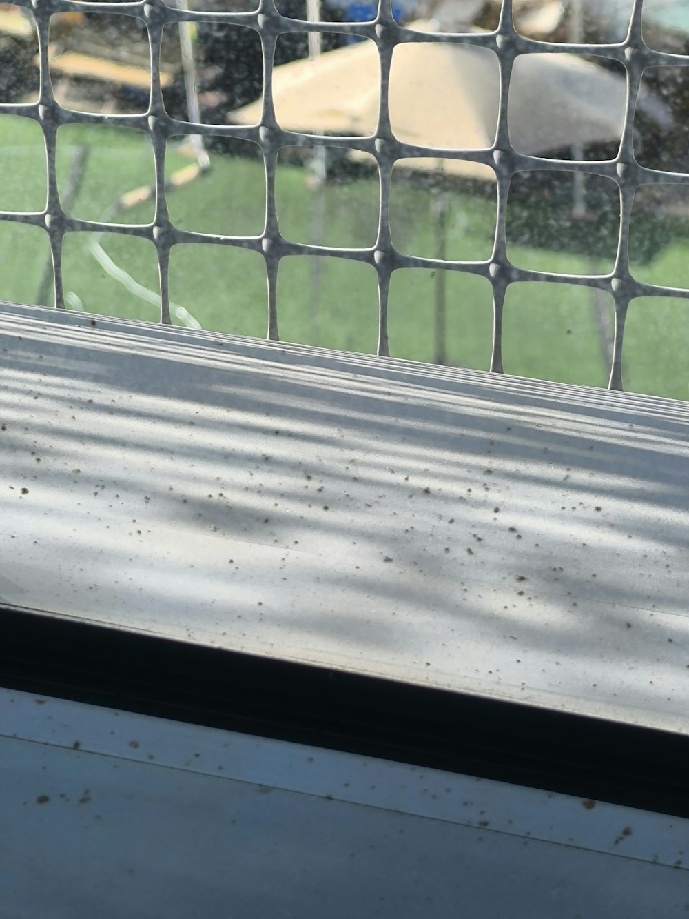 a view of a baseball field through a window