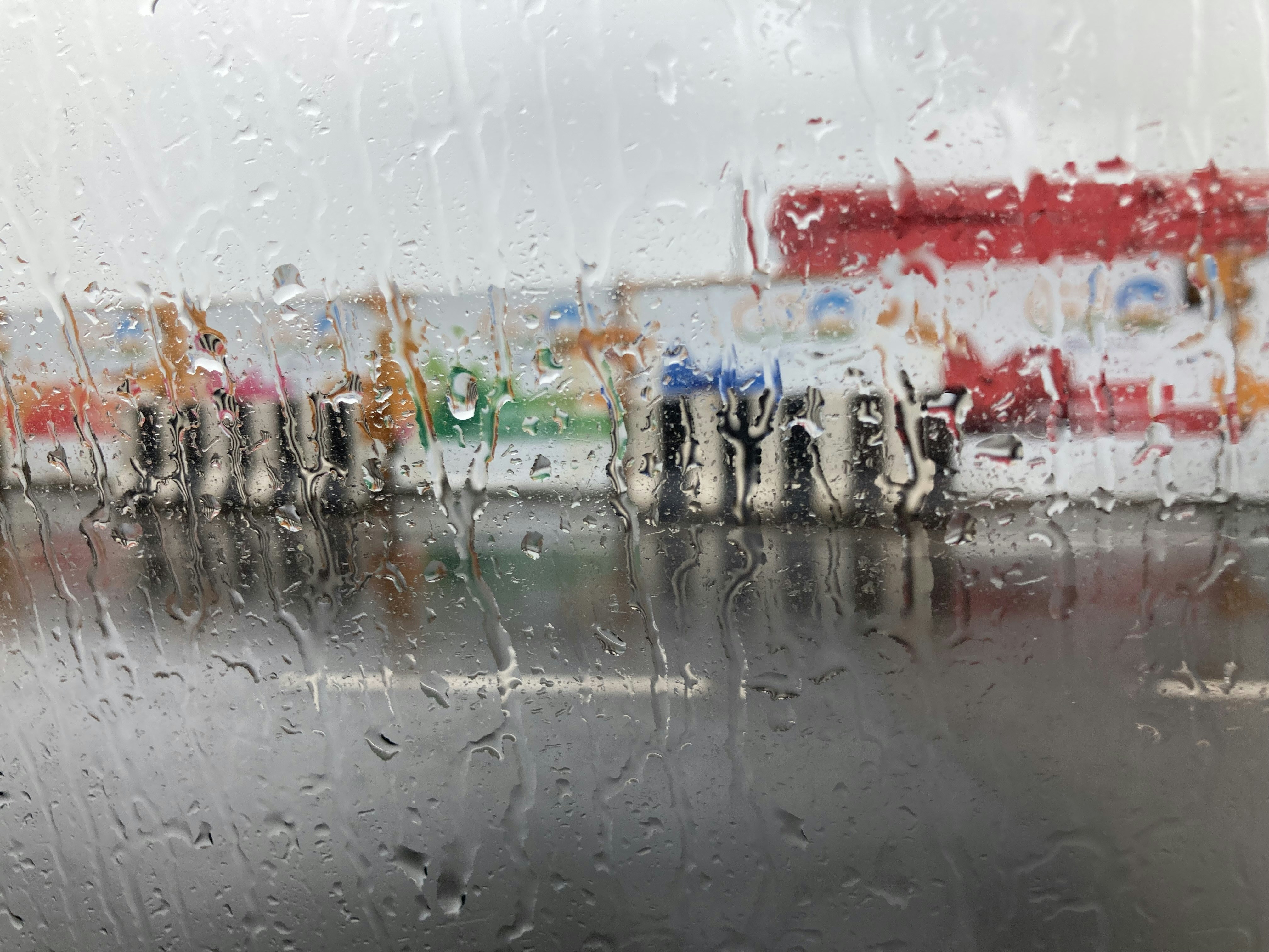 View through a rain-covered window