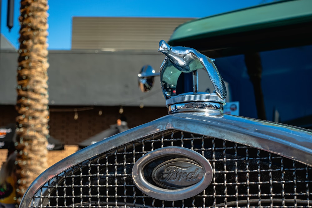 a close up of the front grill of a car