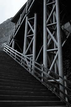 a black and white photo of some stairs