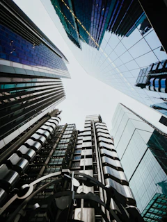 Aerial perspective capturing the scale and integration of commerce, offices, and social spaces.