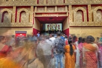 The vibrant entrance of Ilè Asé Ogum Yemonjá Atí Osóòsí, decorated for a festival.