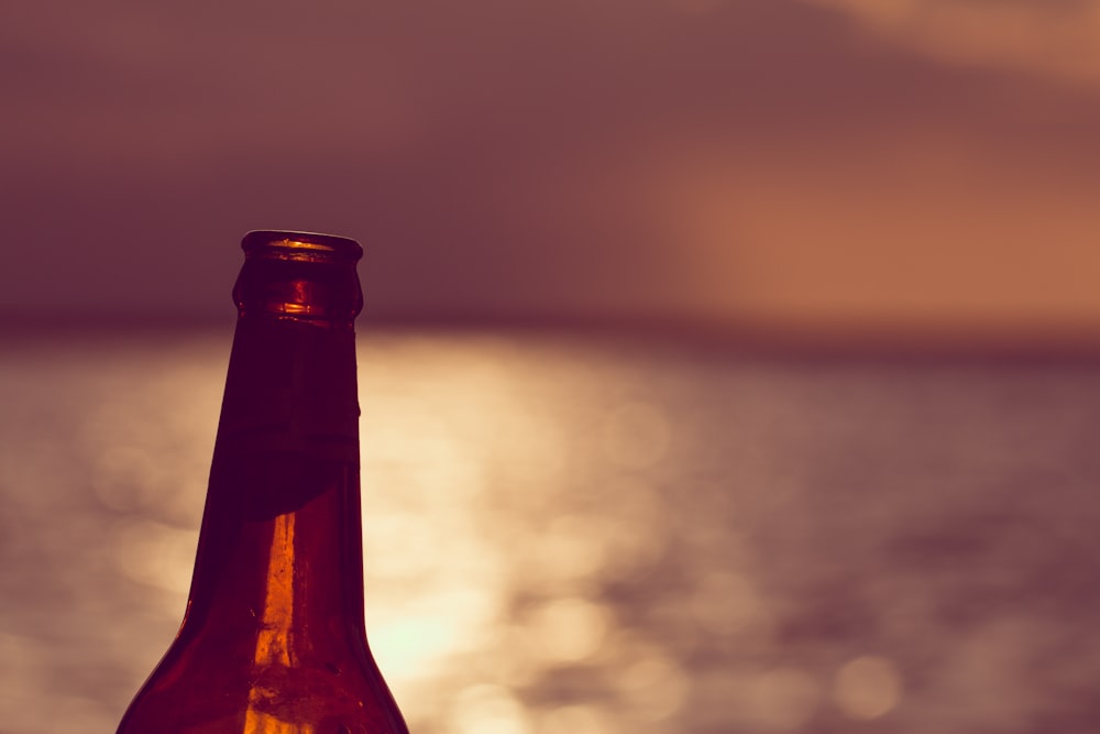 a bottle of beer sitting on top of a table