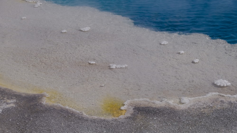 a body of water with yellow and blue colors