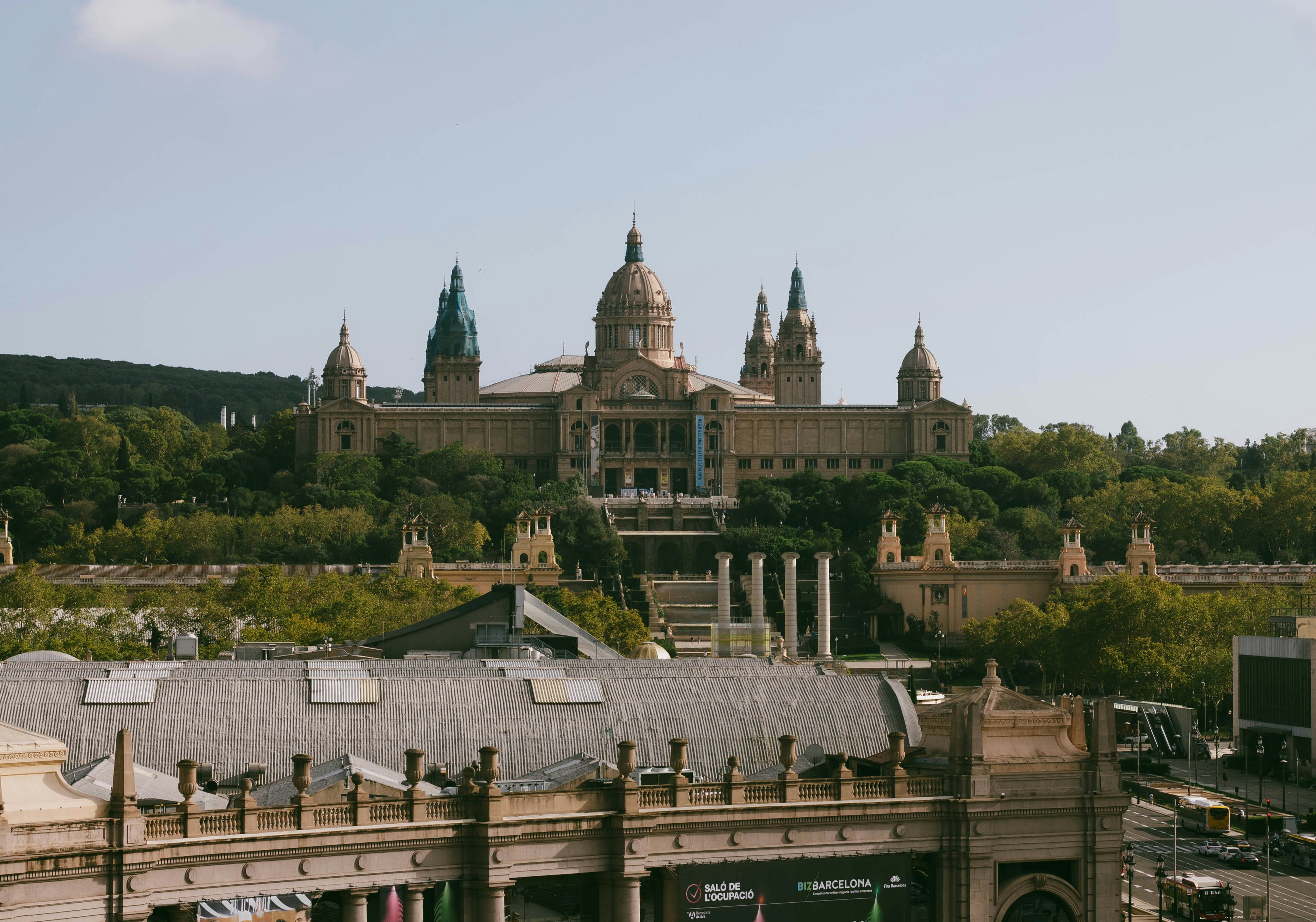 A view of a large building with many spires
