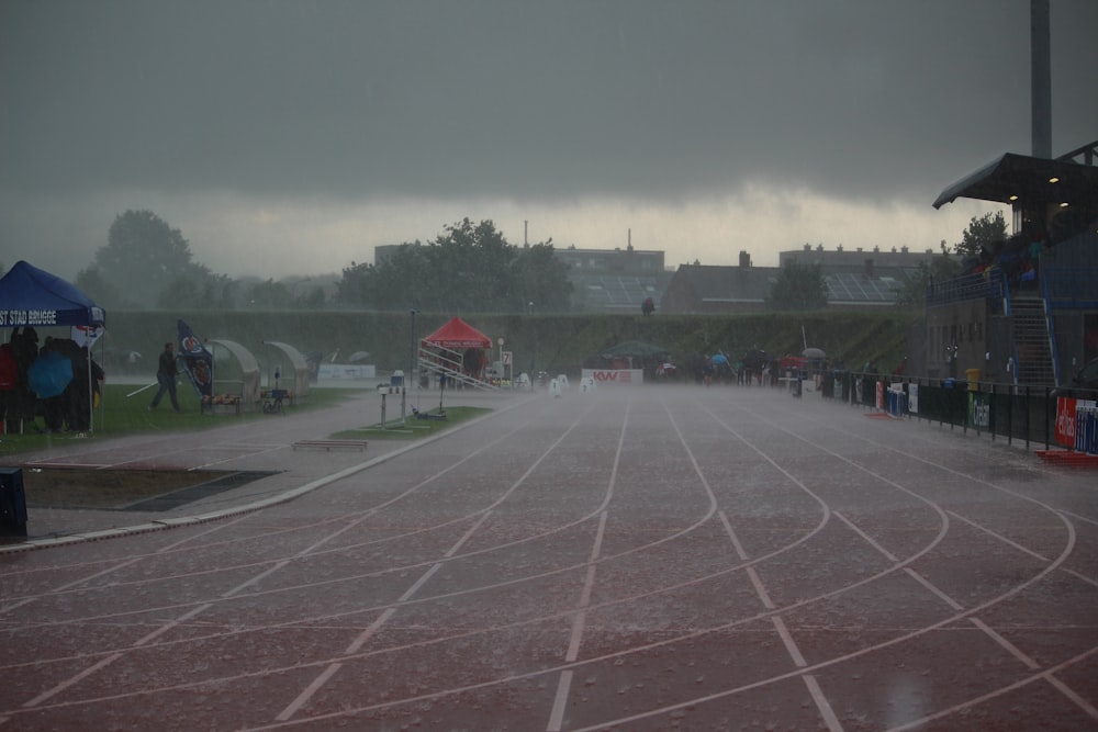 a rainy day at a track running track