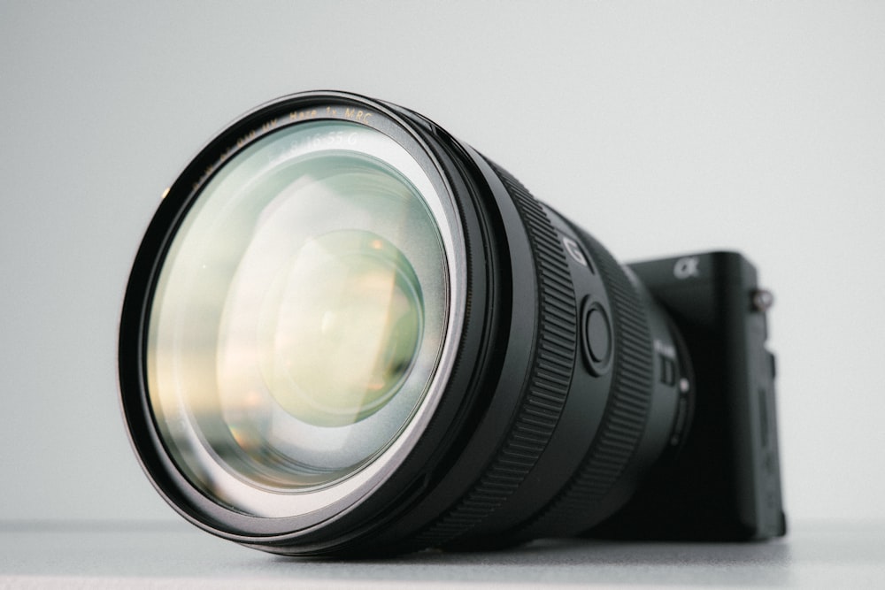 a close up of a camera lens on a table