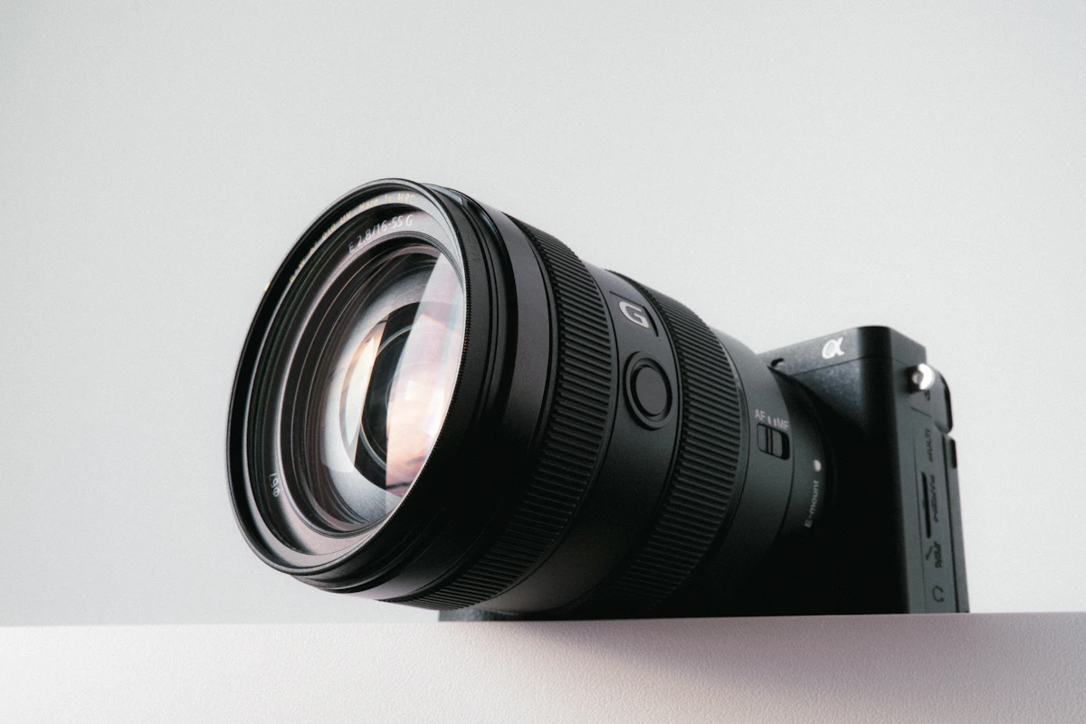 A close-up of a camera lens