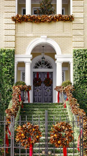 Bright and welcoming entrance of Blossom Garden Care Home with seasonal decorations