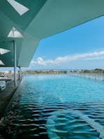 An outdoor infinity pool beside an opulent estate with sleek architectural lines.