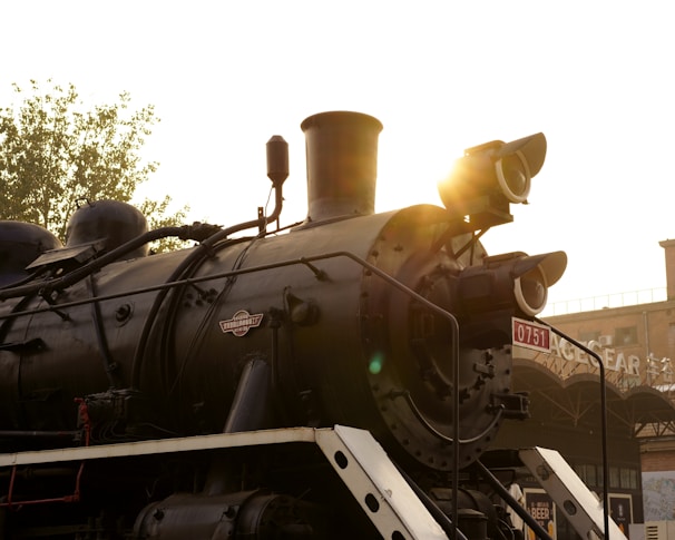 Close-up of a Ferrocarriles Mex locomotive engine with company logo shining under the sun