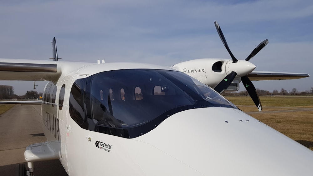 a close up of the nose of a small airplane