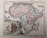 A historical map of the African continent with colorful borders that separate various regions. Detailed labels of regions, cities, and geographical features are visible. Near the bottom-left corner, illustrations of people wearing historical attire alongside an elephant and other fauna are depicted. There is an artistic rendering of landscapes in the background including trees and mountains.