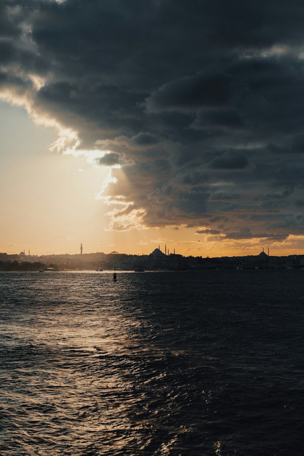 a large body of water under a cloudy sky