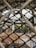 A metal wire fence in the foreground with a blurred background showing a structure and some vegetation.