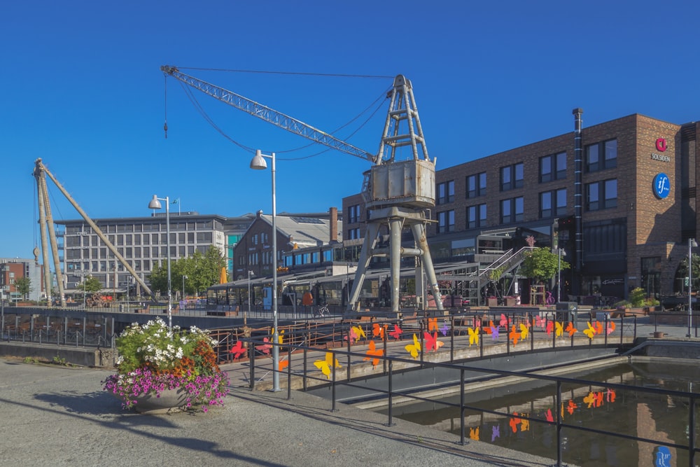 a large crane sitting on top of a bridge