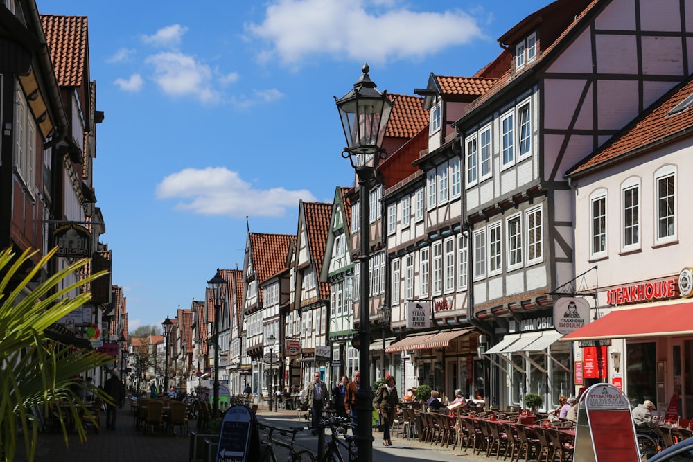 a row of buildings on a city street