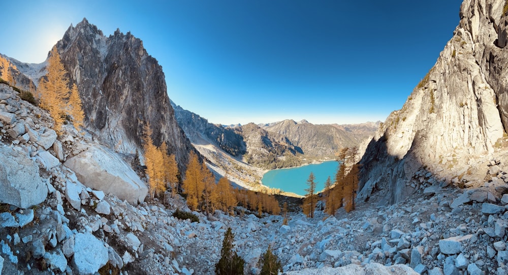 a mountain with a lake in the middle of it