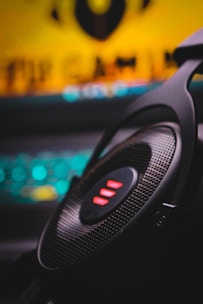 A close-up of a stylish headset with RGB lighting effects.