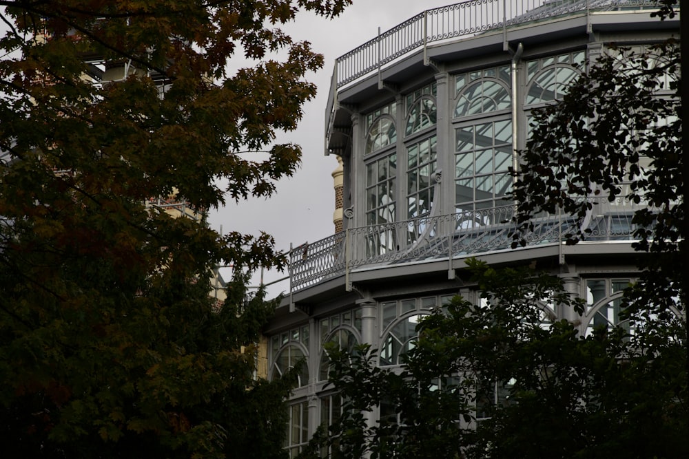 a large building with a circular glass window