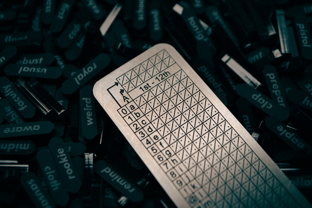 a close up of a playing card surrounded by keys