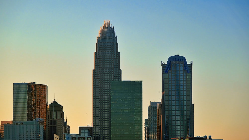 a view of a city skyline with tall buildings