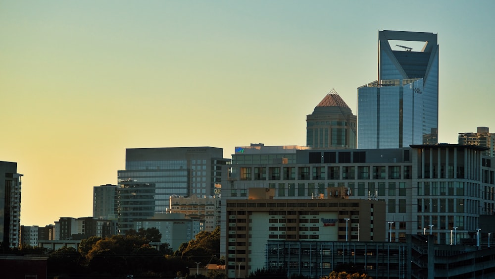 a view of a city with tall buildings