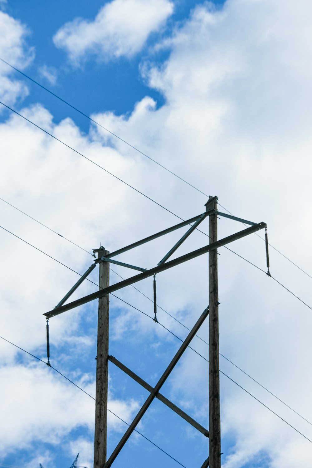 a telephone pole with a sky background