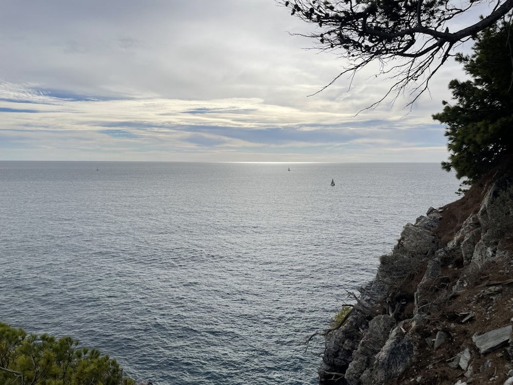 a view of a body of water from a cliff